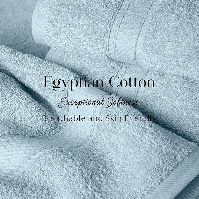 Superior Egyptian Cotton Pile 6 Piece Towel Set, Includes 2 Bath, 2 Hand, 2 Face Towels/Washcloths, Ultra Soft Luxury Towels, Thick Plush Essentials, Guest Bath, Spa, Hotel Bathroom, Light Blue
