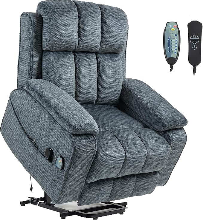 Power Lift Recliner Chairs for Elderly Big Man 400lbs, Oversized Lay Flat Recliner with Heat & Massage, Extended Footrest and Side Storage Cup Holder for Adults Seniors
