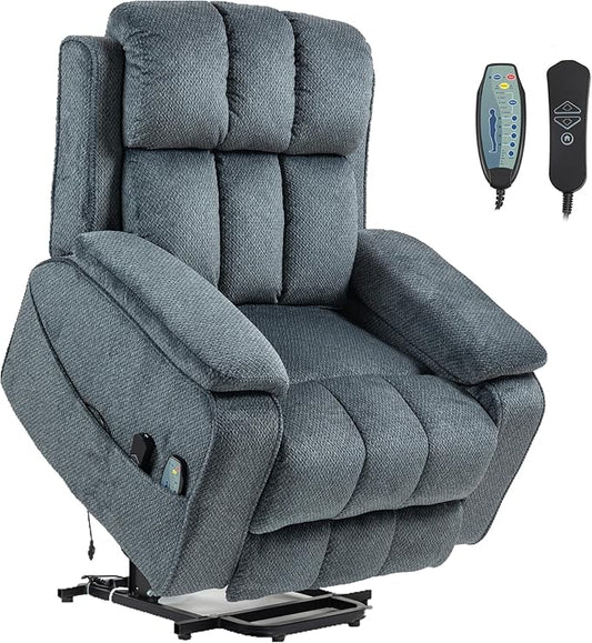 Power Lift Recliner Chairs for Elderly Big Man 400lbs, Oversized Lay Flat Recliner with Heat & Massage, Extended Footrest and Side Storage Cup Holder for Adults Seniors