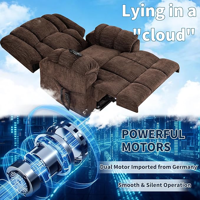 Luxlen Power Lift Recliner Chair for Elderly, Heat Massage Recliners, Dual Motor Oversized Lift Chair, Medium-Firm Electric Lift Recliners with Remote - Dark Brown