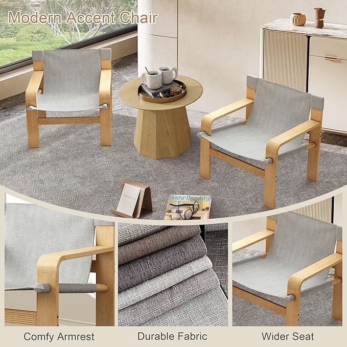 Mid-Century Accent Chair with Wide Armrest & Solid Wood Frame, Detachable and Washable Armchair, Modern Living Room Reading Chairs for Bedroom Sunroom Bedroom Balcony,White