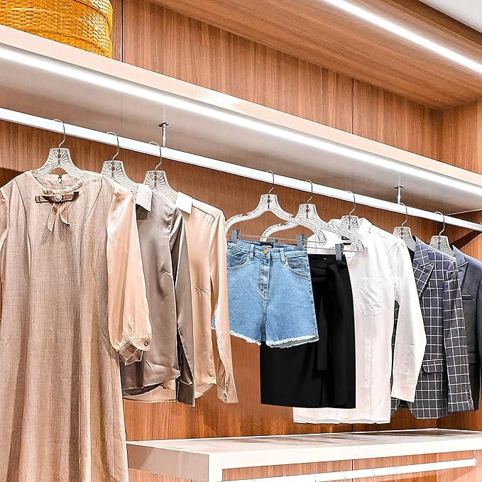 Quality Clear Plastic Skirt Hangers - 12 Pack Crystal Cut for Skirt, Pant, Dress, Suit, Coat Hangers Heavy Duty & Nonslip Design Asujtable Clips, Swival Hook, 17" inch (12, Crystal Skirt)