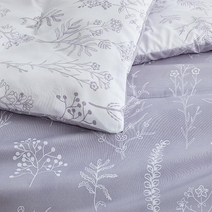 Bedsure Full Comforter Set - Lavender Bed Set, 3 Pieces Cute Floral Bedding, 1 Soft Reversible Botanical Flowers Comforter and 2 Pillow Shams
