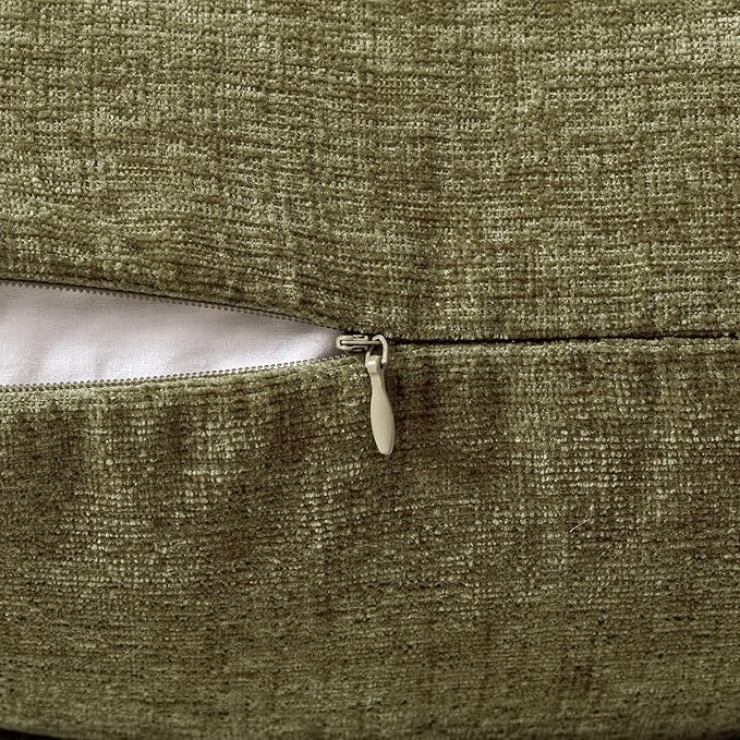 MIULEE Pack of 2 Couch Throw Pillow Covers 16x16 Inch Soft Olive Green Chenille Pillow Covers for Sofa Living Room Solid Dyed Pillow Cases