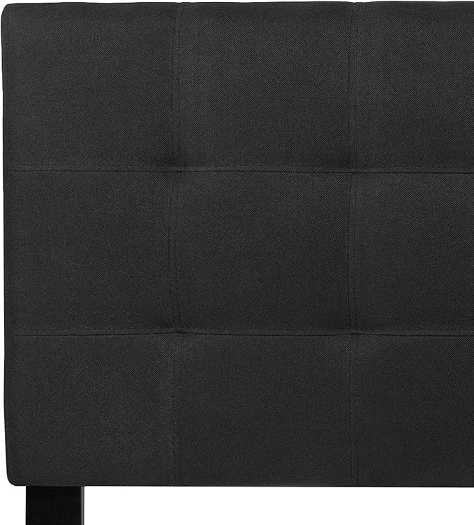 EMMA + OLIVER Quilted Tufted Upholstered Queen Size Headboard in Black Fabric