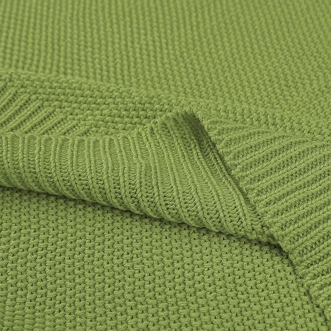 PiccoCasa 100% Cotton Knit Throw Blanket,Solid Lightweight Decorative Throws and Blankets,Soft Knitted Throw Blanket for Sofa Couch, Grass Green 50" x 70"