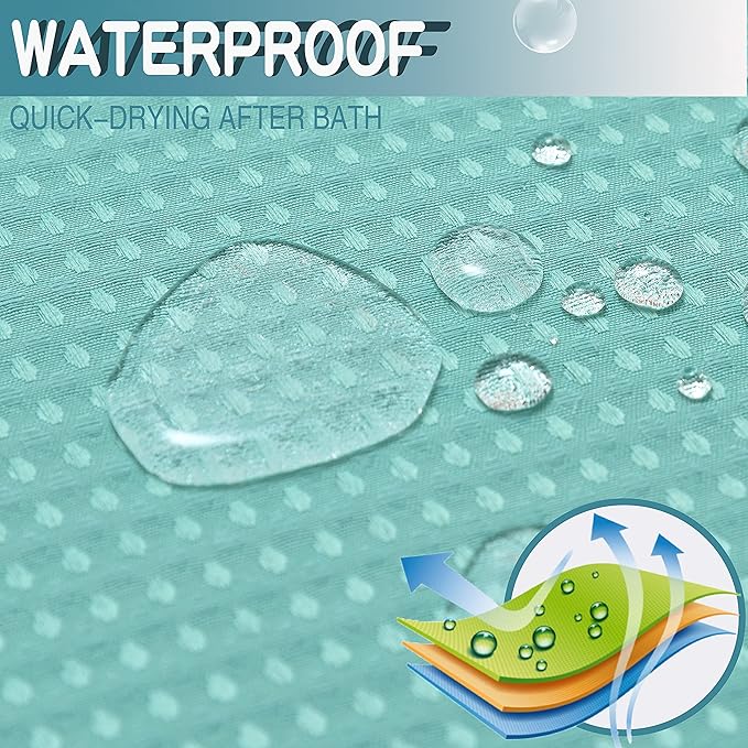 Conbo Mio No Hook Green Waffle Weave Shower Curtain with Snap in Liner Set, Hotel Luxury Shower Curtains for Bathroom with See Through Top Window, Waterproof, Washable 71W x 74H