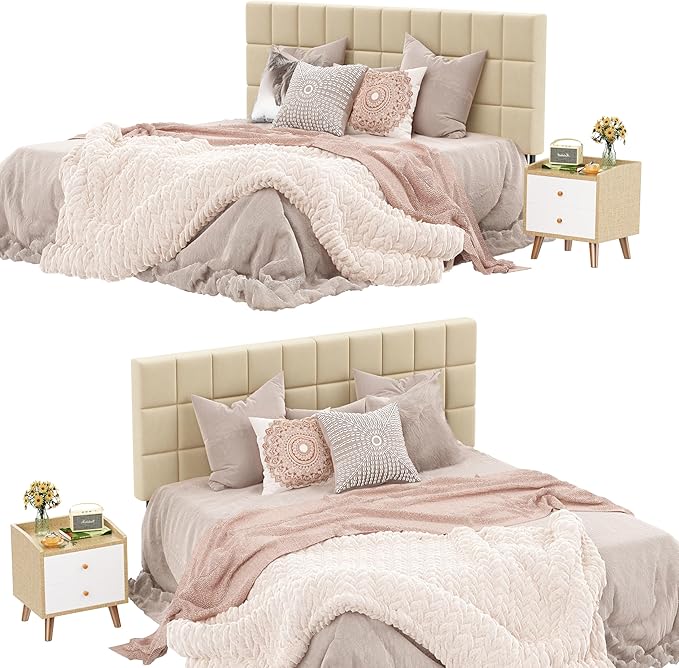 Andeworld Velvet Upholstered Tufted King Size Headboard,Wood Head Board with Metal Legs, Adjustable Height from 42” to 56”, Bed Headboard in Modern Design,Backboard for Bed, Apricot