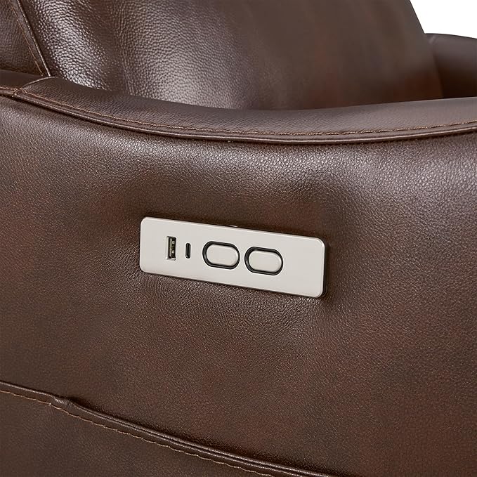 Watson & Whitely Genuine Leather Power Recliner Chairs for Adults, Swivel Glider Recliner Chair for Living Room with Charging Ports, Dark Brown