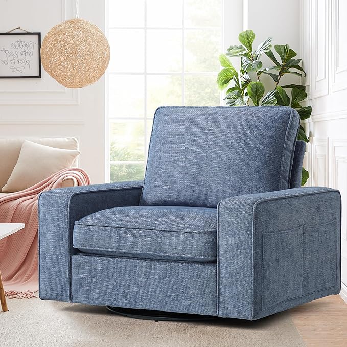 ABAKAN Chenille Sofa Swivel Chair for Living Room with Removable Backrest, Modern Accent Style Living Room Chair for Office/Library/Bedroom/Lounge,Blue