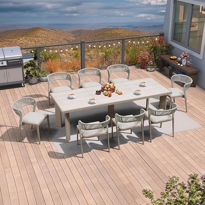 PURPLE LEAF 9 Pieces Outdoor Dining Set Patio Table and Chairs Set Aluminum Rattan Wicker Patio Dining Set for Lawn Backyard Deck Champagne