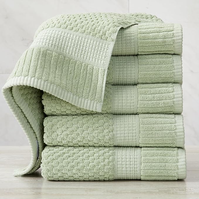 NY Loft 100% Cotton Hand Towel 6 Pack Hand Towel Set | Super Soft & Absorbent Quick-Dry Hand Towels 16" x 28" |Textured and Durable Cotton | Trinity Collection (6 Pack Hand Towel, Sage)