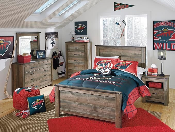 Signature Design by Ashley Trinell Rustic 5 Drawer Chest of Drawers with Nailhead Trim, Warm Brown