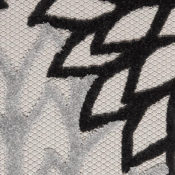 Nourison Aloha Indoor/Outdoor Black White 12' x 15' Area Rug, Tropical, Botanical, Easy Cleaning, Non Shedding, Bed Room, Living Room, Dining Room, Deck, Backyard, Patio (12x15)