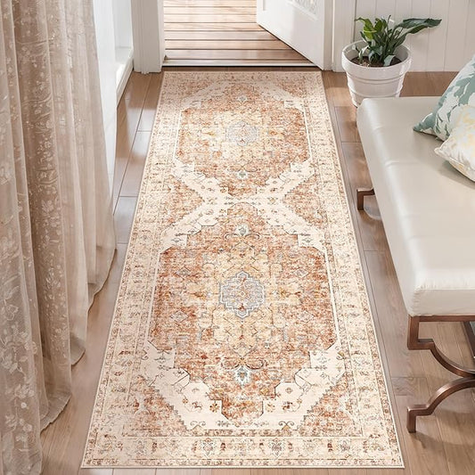 Tangsoo 2x5 Washable Runner Rug for Hallways, Non Slip Vintage Runner, Soft Low Pile Long, Print Distressed Brick Red Carpet Runners for Kitchen Bedroom Entryway Bathroom Living Room