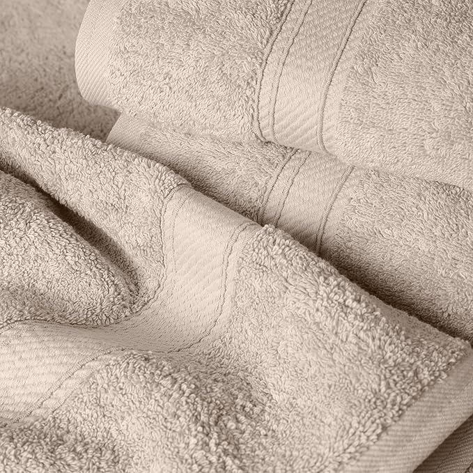 Superior Egyptian Cotton Pile 6 Piece Towel Set, Includes 2 Bath, 2 Hand, 2 Face Towels/Washcloths, Ultra Soft Luxury Towels, Thick Plush Essentials, Guest Bath, Spa, Hotel Bathroom, Stone