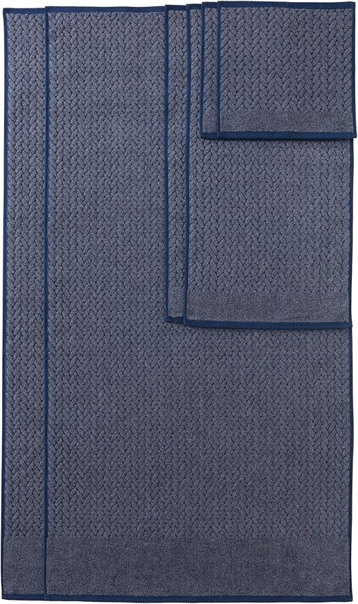 Texere 100% Organic Cotton Jacquard 650 GSM Premium Bath Towel Sets - Extra Absorbent Quick Dry and Plush, 2 Large Bath Towels, 2 Hand Towels, 2 Washcloths (Cable, Estate Blue, 6 Piece)