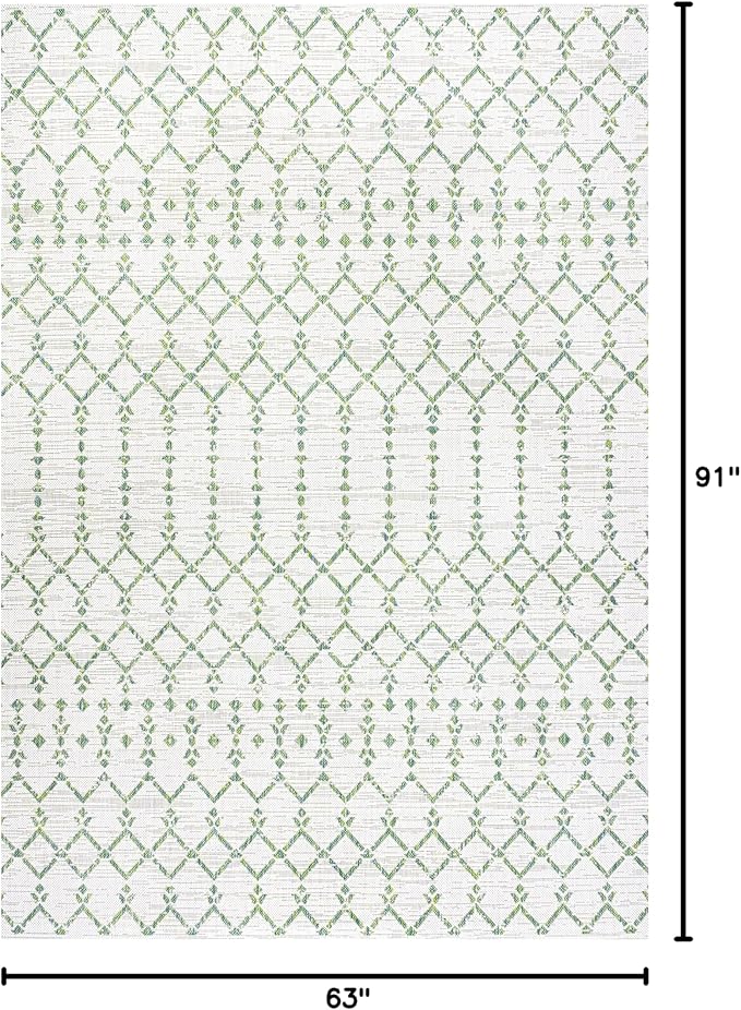 JONATHAN Y Moroccan Geometric Indoor Outdoor Area Rug 5X8 Green/Ivory, Ourika Textured Weave for Backyard, Patio, Porch, Easy-Cleaning, High Traffic, Pet-Friendly, Non-Shedding (SMB108R-5)