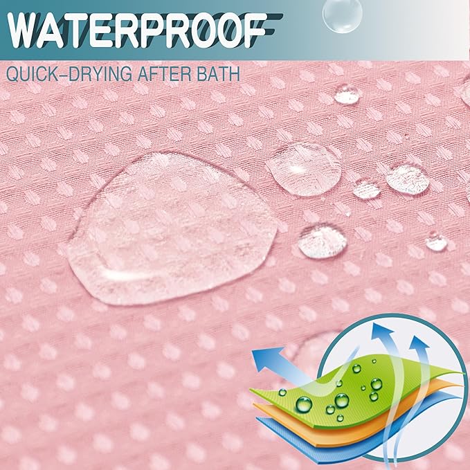 Conbo Mio No Hook Waffle Weave Shower Curtain with Snap in Liner Set, Hotel Luxury Pink Shower Curtains for Bathroom with See Through Top Window, Waterproof, Washable 71W x 74H