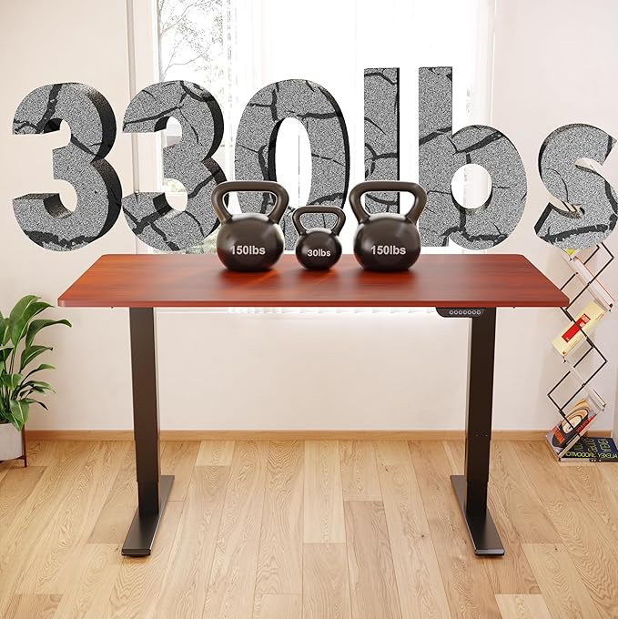 FLEXISPOT E6 MAX Dual Motor 3 Stages Standing Desk 55x28 Inch Whole-Piece Board Electric Height Adjustable Stand Up Desk 150KG Load Capacity(Black Frame + Mahogany Desktop)