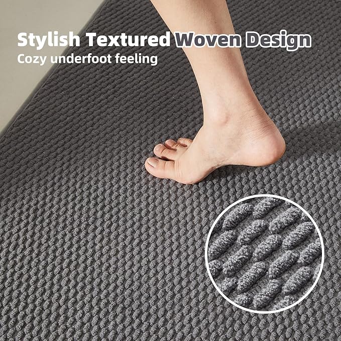 Bathroom Rugs Non Slip Washable, Super Absorbent Thin Bath Mat Quick Dry Low Pile Bathroom Rug, Dark Grey 24"x47"