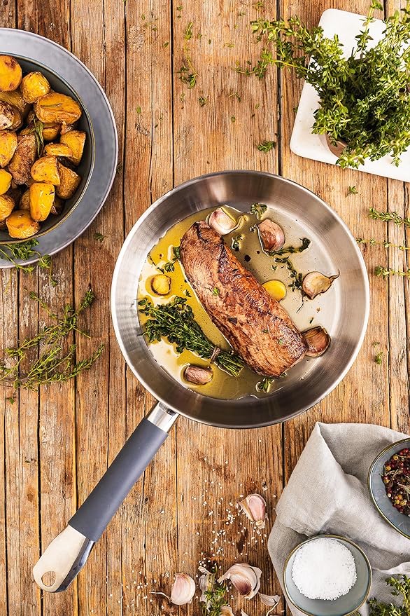 BRA COOKWARE Master 9 Piece Cookware Set | Stainless Steel Professional Kitchenware Set | 2 Pots, 1 Sauté Pan, 3 Frying Pans, 3 Lids | All Stovetop Compatible | PFAS Free | w/o Non-Stick