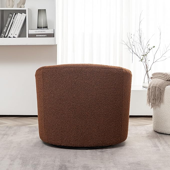 KINWELL 34" W Mid Century Modern Swivel Barrel Chair, Round Upholstered Boucle Swivel Accent Chairs, No Assembly Sofa Chair for Living Room Bedroom Reading Apartment Lounge Nursery