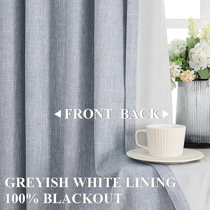 Vision Home Chambray Blue Pinch Pleated Full Blackout Curtains Room Darkening Window Curtains for Living Room Bedroom Thermal Insulated Pinch Pleat Blue Drapes with Hooks Back Tab 2 Panel 40" Wx112 L