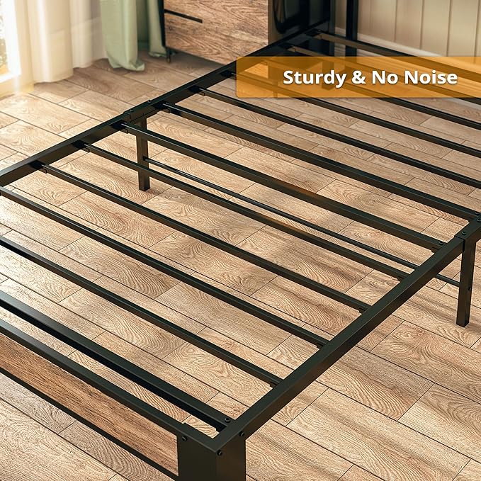 LIKIMIO Twin Bed Frames, Storage Headboard with Charging Station, Solid and Stable, Noise Free, No Box Spring Needed, Easy Assembly (Walnut and Beige)