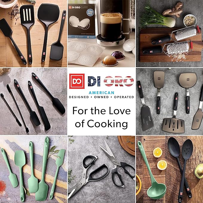 DI ORO Designer Series Wide Slotted Turner Spatula - Features 600F Heat-Resistant No-Melt Rubber Spatula Handle and Blade - Silicone for Cooking or Baking - Dishwasher Safe