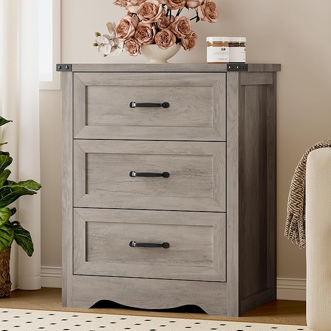 3-Drawer Dresser for Bedroom, Small Wooden Chest of Drawers with Metal Handles, Narrow Storage Cabinet with Anti-Tipping Design, Sturdy Dresser Organizer for Closet, Living Room, Entryway