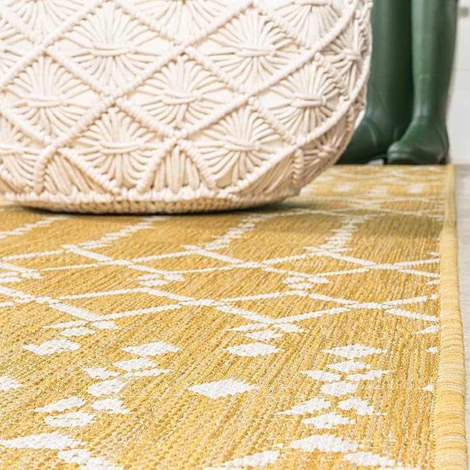 JONATHAN Y Moroccan Geometric Indoor Outdoor Area Rug 9X12 Yellow/Cream, Ourika Textured Weave for Backyard, Patio, Porch, Easy-Cleaning, High Traffic, Pet-Friendly, Non-Shedding (SMB108G-9)