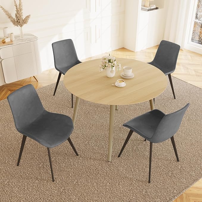43.3 Inch Round Dining Table Set for 4, Modern Small Kitchen Coffee Set for Dining Room Kitchen Apartment (Cream Table + 4 Grey Chairs)