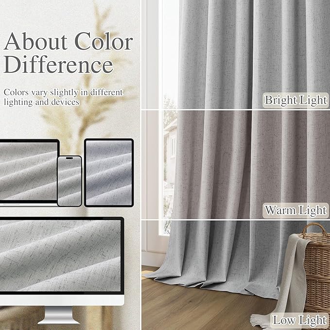 Sliver Grey Blackout Curtains 96 Inch Length 2 Panels Set for Living Room Bedroom Back Tab Thermal Insulated 100% Black Out Linen Drapes Room Darkening Window Curtains 96 Inches Long Sliver Grey