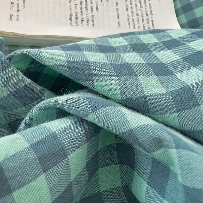 mixinni Dark Green Gingham Comforter Set Twin XL, Plaid Comforter Set 3 Pieces 1 Teal Grid Comfoter with 2 Pillow Cases for All Seasons, Soft Fluffy Modern Grid Pattern Printed Bedding-Twin XL Size