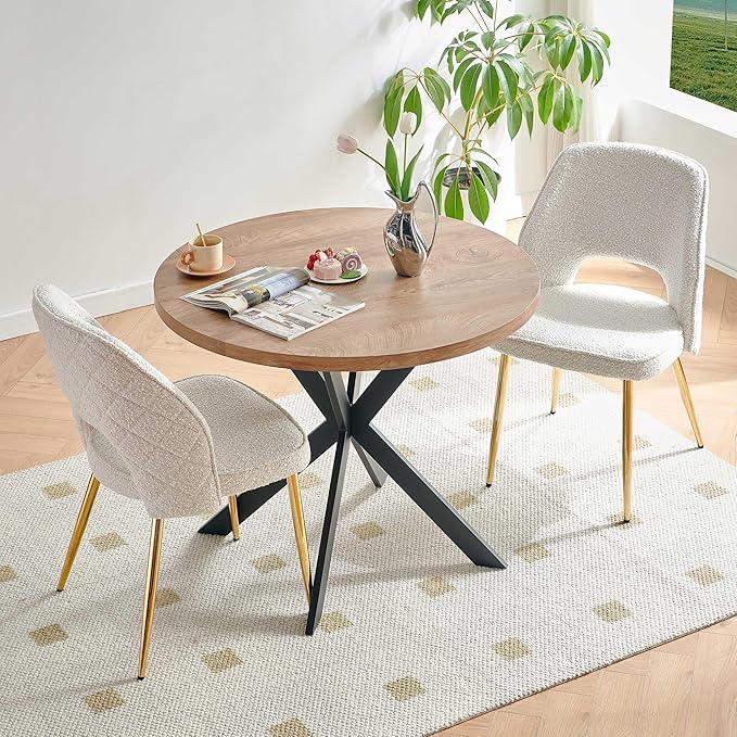NORDICANA 3-Piece Dining Table Set for 2 - Space Saving 37-Inch Round Table and Chairs, 2 Seaters Dining Set with Upholstered Dining Chairs (Beige)