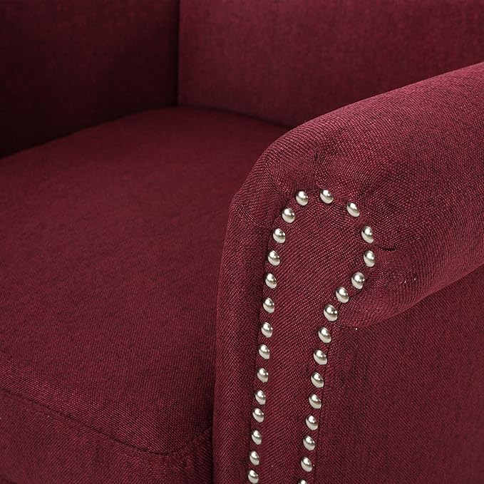 Christopher Knight Home Brice Vintage Scroll Arm Studded Fabric Club Chair, Wine / Dark Brown 29.5D x 31W x 31.5H Inch