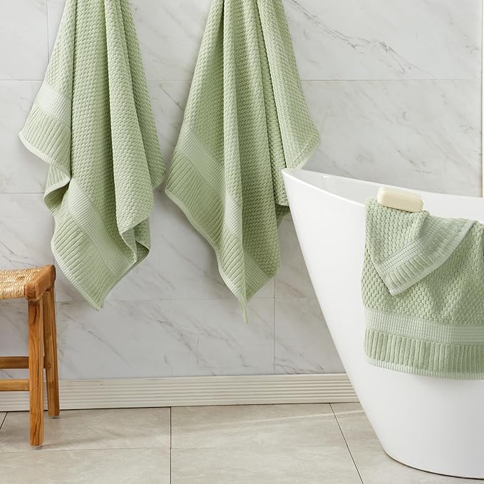 NY Loft 100% Cotton Towel Set 6 Piece Towel Set | Super Soft & Absorbent Quick-Dry 2 Bath Towels 2 Hand Towels & 2 Washcloths |Textured and Durable Cotton | Trinity Collection (6 Piece Set, Sage)