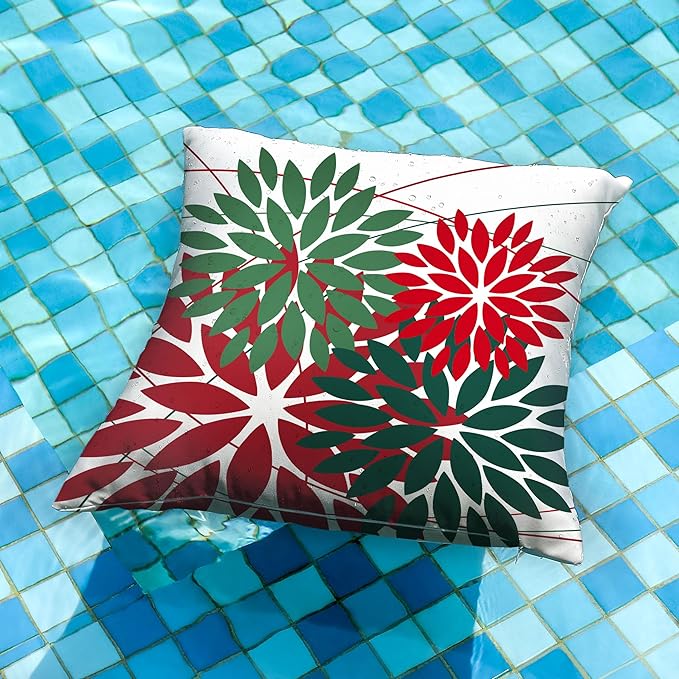 DFXSZ Outdoor Pillow Covers 16x16 Inch Set of 2 Red Green Flower Decorative Waterproof Summer Outdoor Pillow Covers for Patio Funiture Garden Couch 168P16