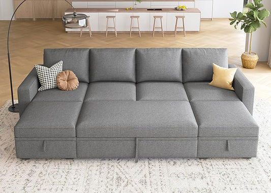 HONBAY Modular Sectional Sleeper Sofa Bed, Sectional Couch with Pull Out Bed U Shaped Modular Couch with Storage Ottoman for Living Room, Dark Grey