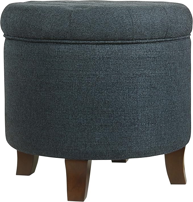 HomePop Home Decor | Upholstered Round Velvet Tufted Foot Rest Ottoman | Ottoman with Storage for Living Room & Bedroom | Decorative Home Furniture, Indigo Small