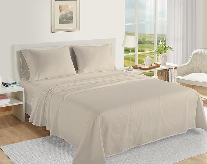 LANE LINEN Pillows Queen Size Set of 2, Soft 100% Egyptian Cotton, Cool & Smooth Pillow Cases - Swiss Dot - Ivory