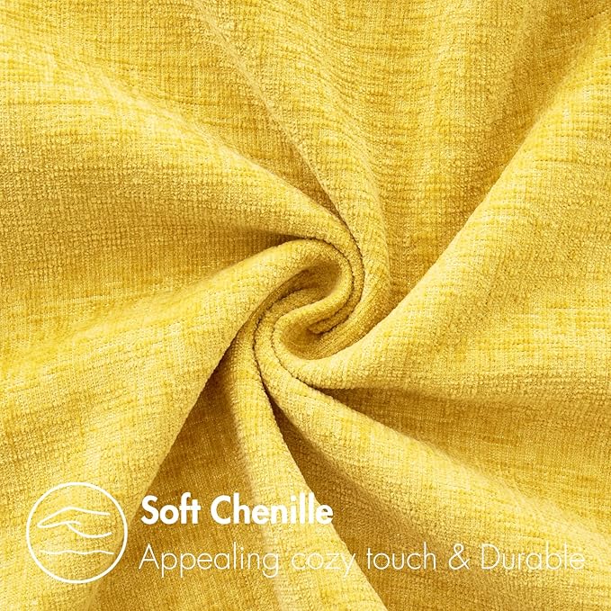 MIULEE Pack of 2 Couch Throw Pillow Covers 12x20 Inch Soft Yellow Chenille Pillow Covers for Sofa Living Room Solid Dyed Pillow Cases
