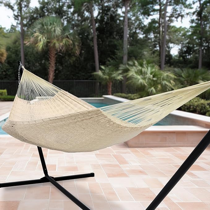 Sunnydaze Handwoven XXL Thick Cord Mayan Double Hammock for Outside - 625-Pound Capacity Heavy-Duty Outdoor Hammock - Natural