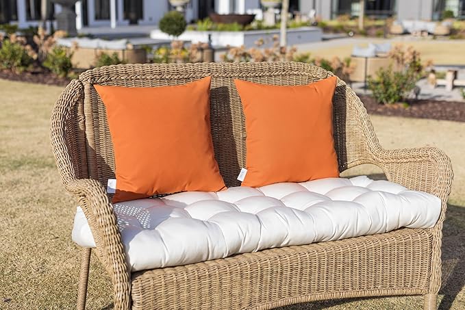 RSH DECOR: Sunbrella Square Throw Pillows Set of 2 | 24" x 24" | Water and Fade-Resistant Performance Fabric | Outdoor Pillow Covers with Down-Alternative Inserts | Canvas Tuscan