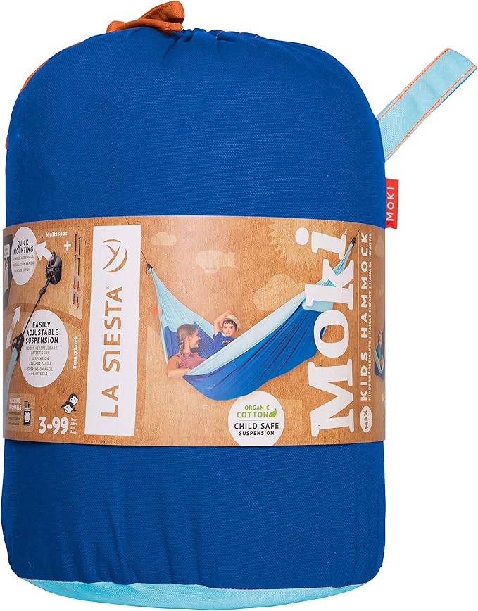 LA SIESTA XXL Moki Hammock for Family & Kids, Indoor/Outdoor Play, Easy-to-Clean Materials, Super Soft Cotton, Ages 3+, Max 355 Lbs, Dolphy