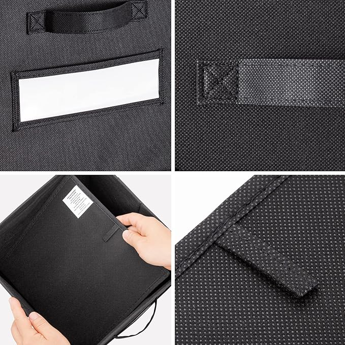 artsdi 11 Inch Storage Cube,Storage bin,cube storage (Set of 10) Foldable Fabric Cube Storage Bins with 10 Labels Window Cards & a Pen,Baskets Containers for Shelves,Closet Organizers Box,Black