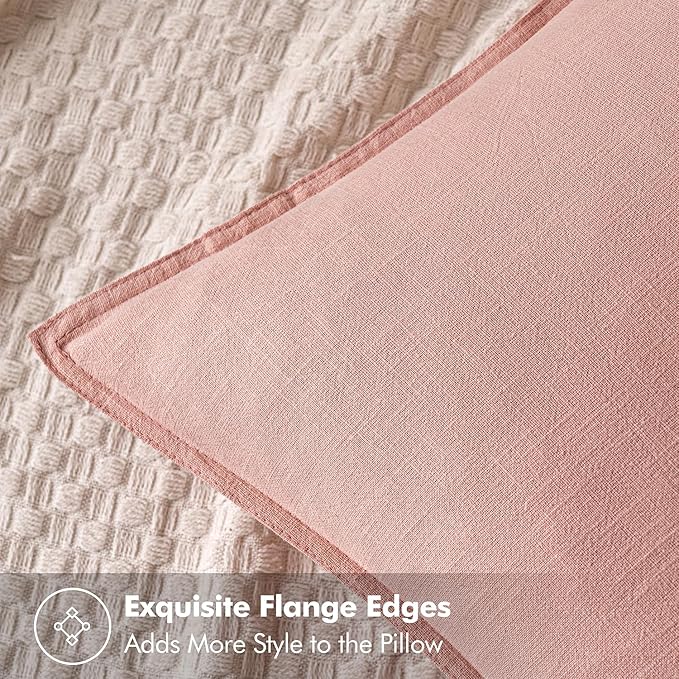 MIULEE Decorative Linen Euro Sham Pillow Covers 24x24 Pink Boho Farmhouse Neutral Couch Throw Pillows for Bed Pack of 2 Accent Modern Pillowcase Sofa Livingroom Home Decor