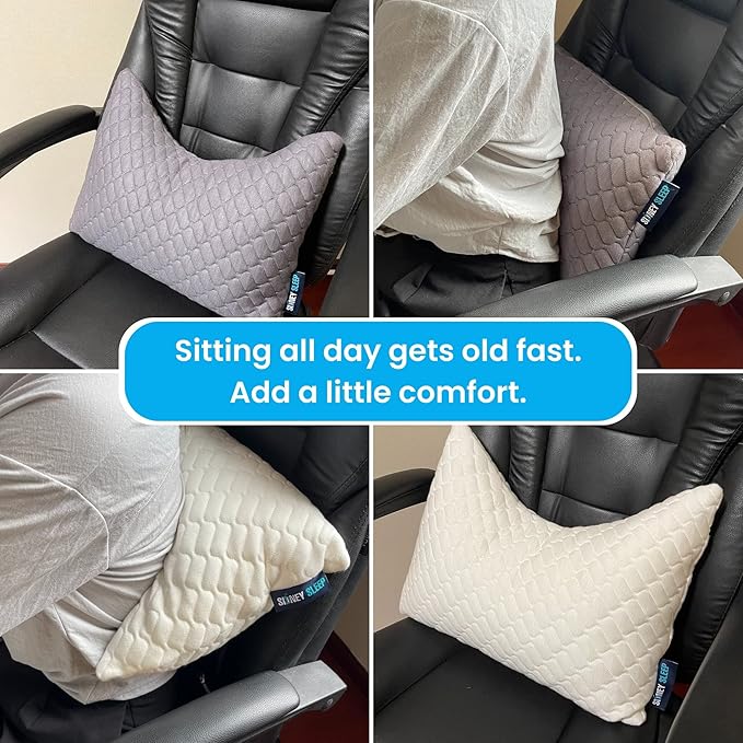 Sidney Sleep Set of 2 Mini Travel Size Neck Pillows - Knee Pillow - Back Lumbar Support - Curved Bed Pillow - 14 x 19 Inches - Adjustable Loft - Carry Backpack Included (Grey 2 Pack Mini)