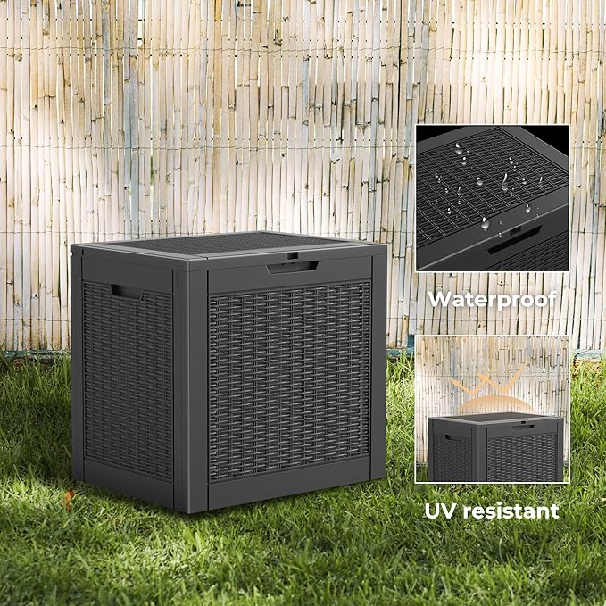 Resin Deck Box - 31 Gallon Lockable Outdoor Storage, Water-Resistant Indoor/Outdoor Bin for Package Delivery, Patio Cushions, Gardening Tools